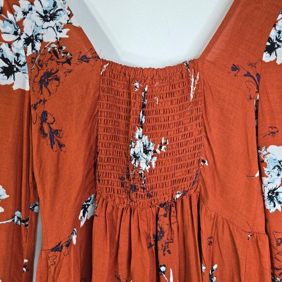 NWT Urban Outfitters High Rise Romper Puff Sleeve Brown Orange Medium - Picture 6 of 10